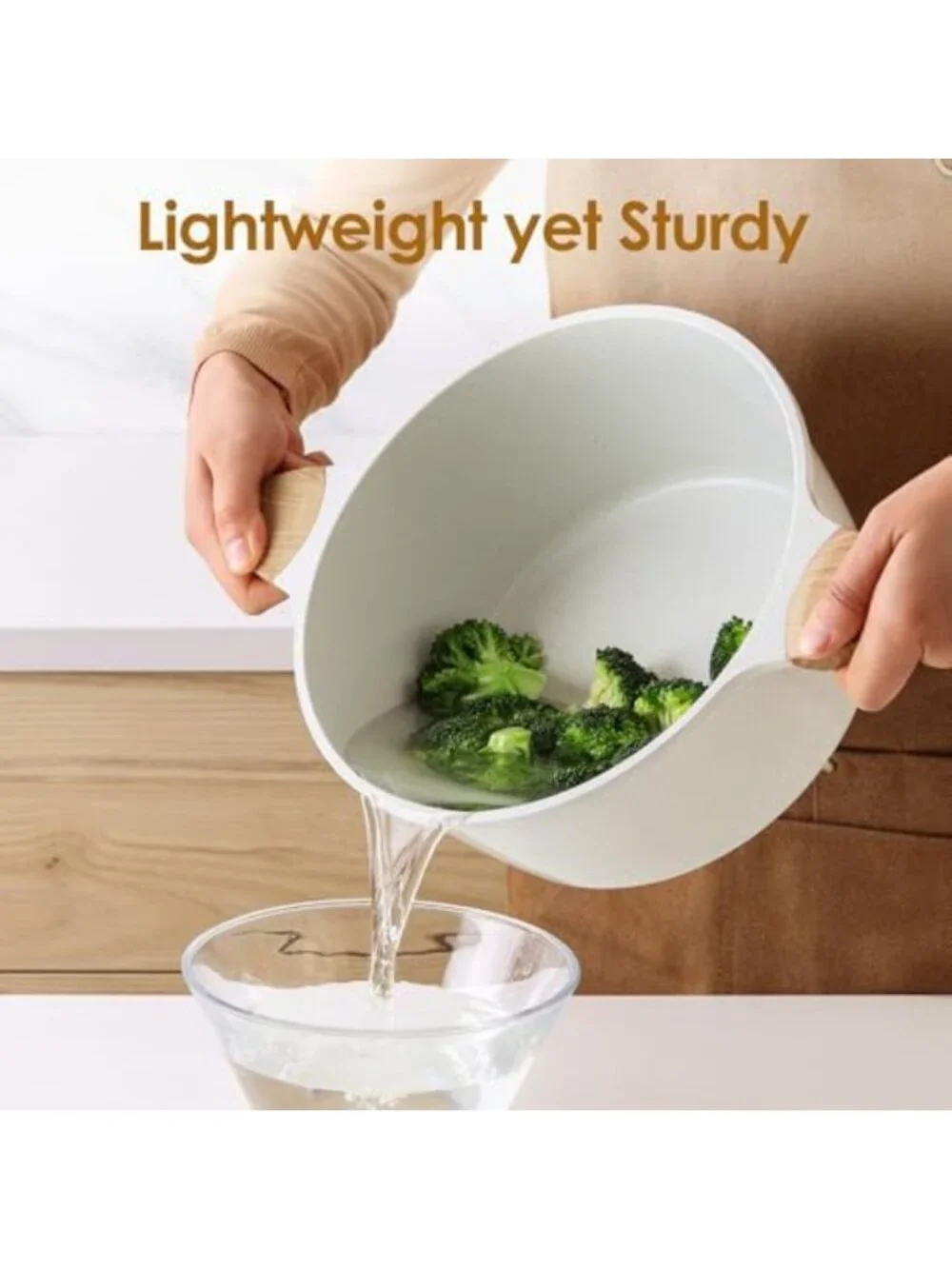 4.5 Quart White Ceramic Nonstick Stock Pot with Lid - Durable, Easy Clean